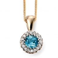 9ct Yellow Gold Diamond and Blue Topaz Cluster Pendant