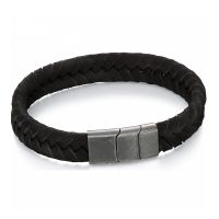 Flat Matt Black Leather Bracelet