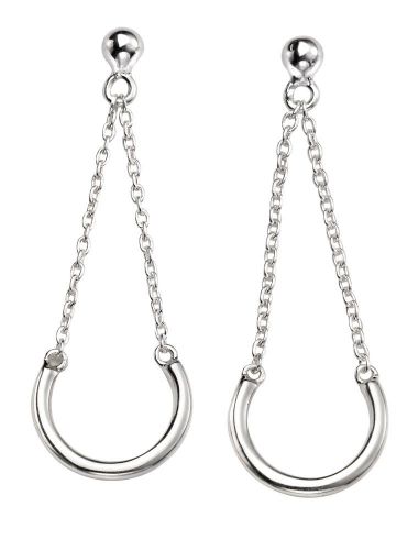 Curved Bar & Chain Silver Earrings
